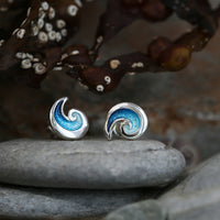 North Sea Wave Small Stud Earrings in Tempest Enamel by Sheila Fleet Jewellery