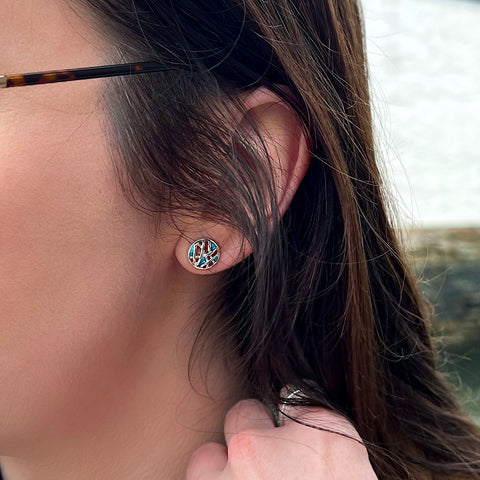 Small Creel Stud Earrings in Storm Enamel by Sheila Fleet Jewellery