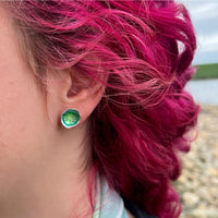 Lunar Bright Small Stud Earrings in Spring Green Enamel by Sheila Fleet Jewellery