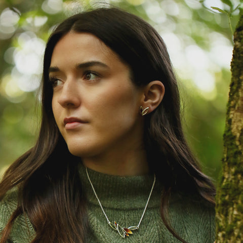 Seasons Silver Small Stud Earrings in Autumn Enamel by Sheila Fleet Jewellery