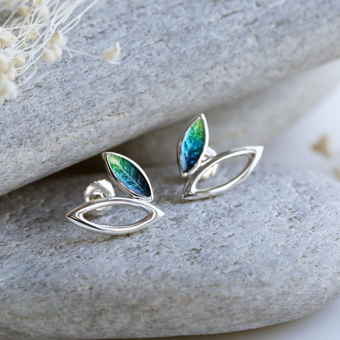 Seasons Silver Small Stud Earrings in Spring Enamel by Sheila Fleet Jewellery