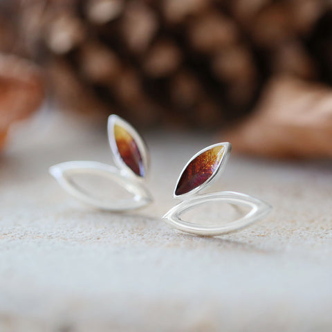 Seasons Silver Small Stud Earrings in Autumn Enamel by Sheila Fleet Jewellery