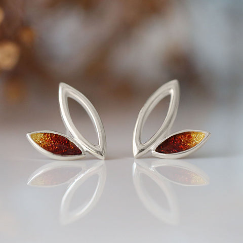 Seasons Silver Small Stud Earrings in Autumn Enamel by Sheila Fleet Jewellery