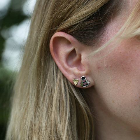 Bumblebee Hot Pink Stud Earrings in Sterling Silver