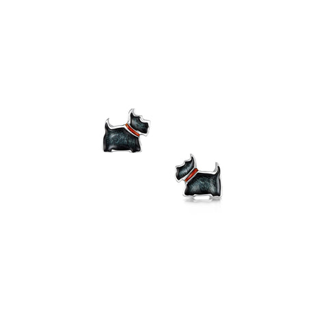 Scottie Dog Stud Earrings in Reekie Black Enamel by Sheila Fleet Jewellery