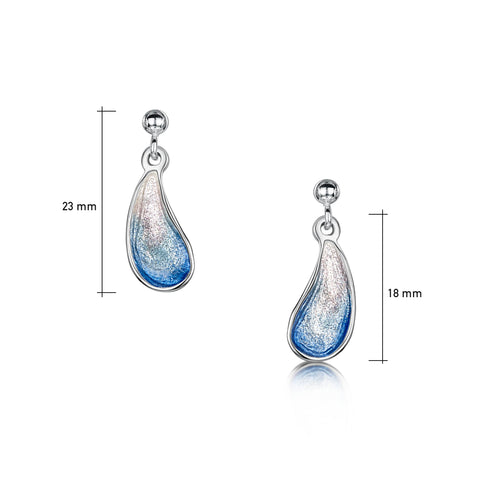 Mussel Small Drop Earrings in Mussel Blue Enamel by Sheila Fleet Jewellery