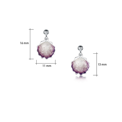 Scallop Small Drop Earrings in Scallop Pink Enamel by Sheila Fleet Jewellery
