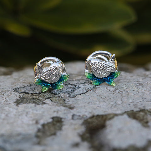 Wren Silver Stud Earrings in Spring Enamel by Sheila Fleet Jewellery