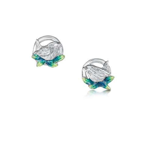 Wren Silver Stud Earrings in Spring Enamel by Sheila Fleet Jewellery