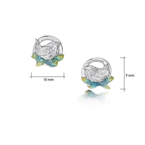 Wren Silver Stud Earrings in Summer Enamel by Sheila Fleet Jewellery