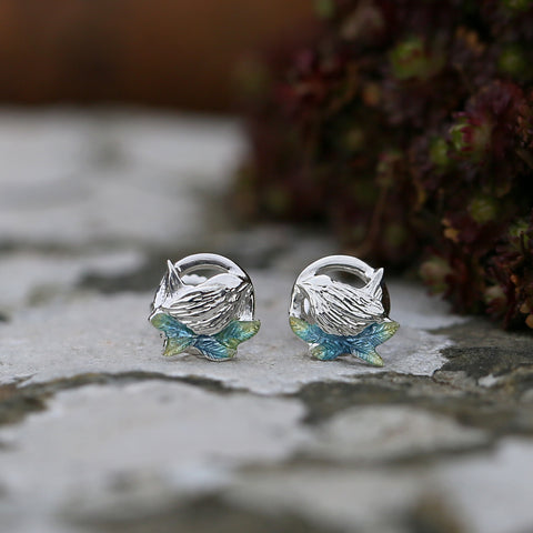 Wren Silver Stud Earrings in Summer Enamel by Sheila Fleet Jewellery
