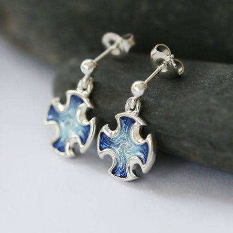 Sinclair Cross Drop Earrings in Jarl Blue Enamel by Sheila Fleet Jewellery