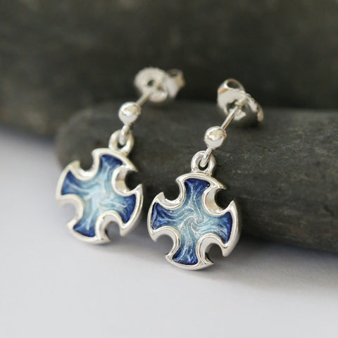 Sinclair Cross Drop Earrings in Jarl Blue Enamel by Sheila Fleet Jewellery
