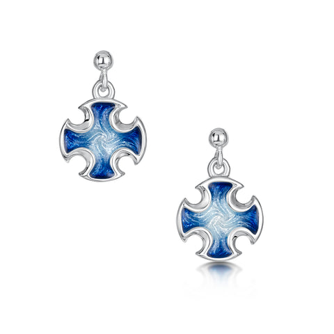 Sinclair Cross Drop Earrings in Jarl Blue Enamel by Sheila Fleet Jewellery