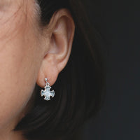 Sinclair Cross Drop Earrings in Moss Grey Enamel by Sheila Fleet Jewellery