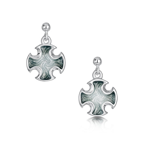 Sinclair Cross Drop Earrings in Moss Grey Enamel by Sheila Fleet Jewellery