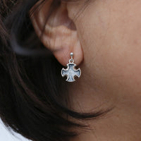 Sinclair Cross Drop Earrings in Silver Grey Enamel by Sheila Fleet Jewellery