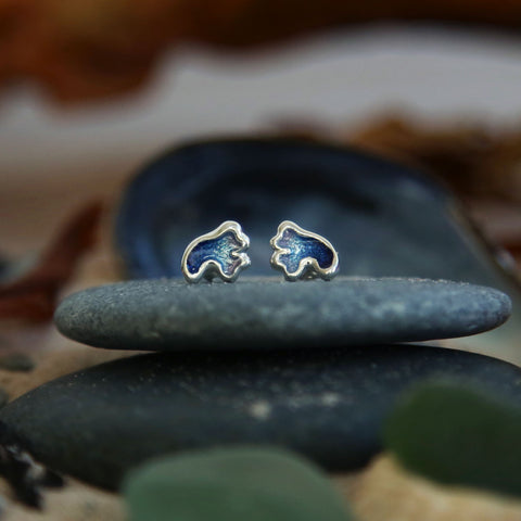 Sea Moss Petite Stud Earrings in Sea Blue Enamel by Sheila Fleet Jewellery