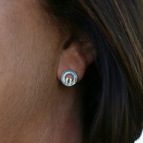 Orkney Spirit Stud Earrings in Blue Grey Enamel by Sheila Fleet Jewellery