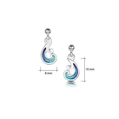 Bow Waves Small Enamel Drop Earrings in Sterling Silver by Sheila Fleet Jewellery