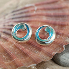 Atlantic Breaker Small Stud Earrings in Shallows Enamel by Sheila Fleet Jewellery