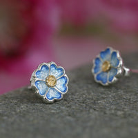 Primula Scotica Small Silver Blue Enamel Stud Earrings with 18ct Yellow Gold by Sheila Fleet Jewellery