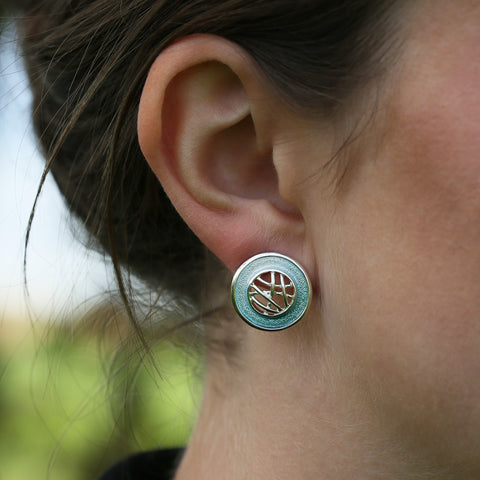 Creel Silver Pool Stud Earrings in Surf Enamel by Sheila Fleet Jewellery