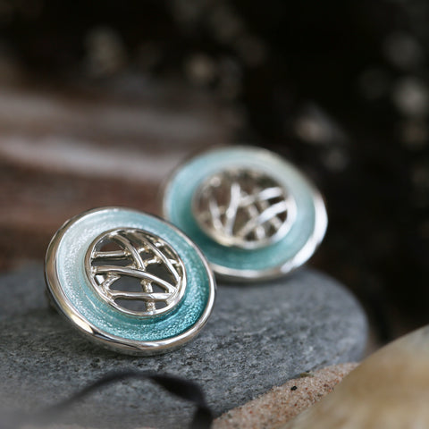 Creel Silver Pool Stud Earrings in Surf Enamel by Sheila Fleet Jewellery