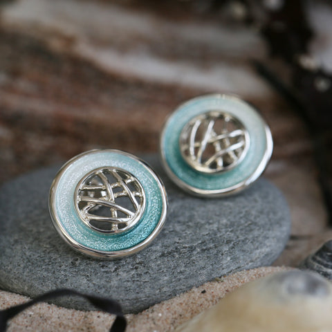 Creel Silver Pool Stud Earrings in Surf Enamel by Sheila Fleet Jewellery