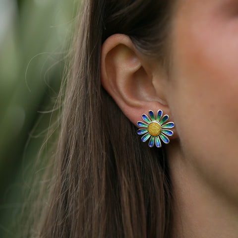Daisies at Dawn Dress Stud Earrings in SCAA Enamel by Sheila Fleet Jewellery