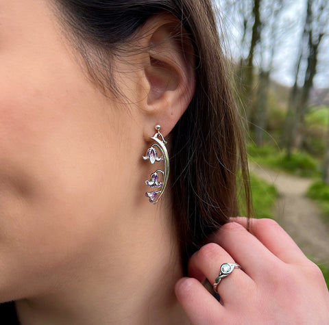 Bluebell 3-flower Drop Earrings in Pinkbell Enamel by Sheila Fleet Jewellery