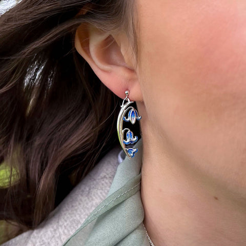 Bluebell 3-flower Enamel Drop Earrings in Sterling Silver
