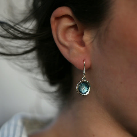 Lunar Sterling Silver Single Drop Earrings in Lichen Enamel by Sheila Fleet Jewellery