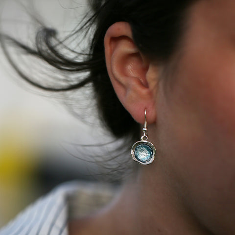 Lunar Sterling Silver Single Drop Earrings in Lichen Enamel by Sheila Fleet Jewellery