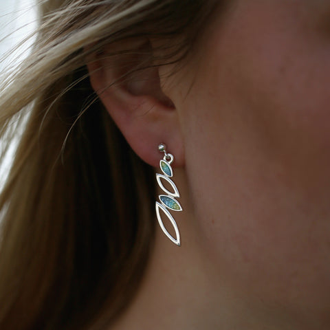 Seasons Silver 4-leaf Drop Earrings in Summer Enamel by Sheila Fleet Jewellery