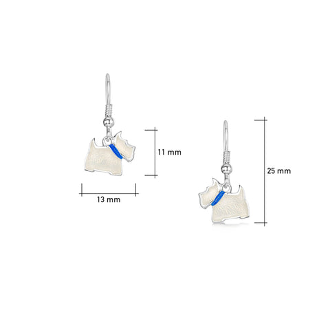 Scottie Dog Drop Earrings in Alba White Enamel by Sheila Fleet Jewellery