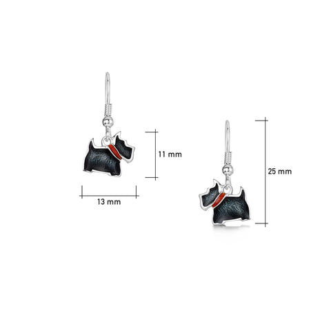 Scottie Dog Drop Earrings in Reekie Black Enamel by Sheila Fleet Jewellery