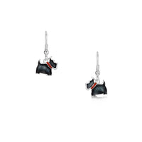 Scottie Dog Drop Earrings in Reekie Black Enamel by Sheila Fleet Jewellery