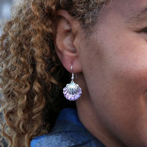 Scallop 2-Part Drop Earrings in Scallop Pink Enamel by Sheila Fleet Jewellery