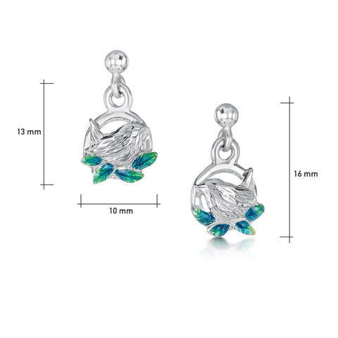 Wren Silver Drop Earrings in Spring Enamel by Sheila Fleet Jewellery