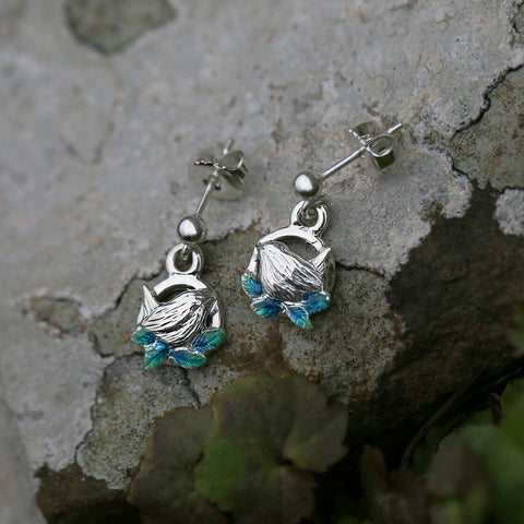 Wren Silver Drop Earrings in Spring Enamel by Sheila Fleet Jewellery