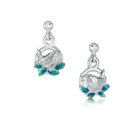 Wren Silver Drop Earrings in Spring Enamel by Sheila Fleet Jewellery