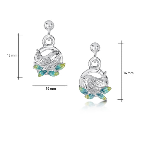 Wren Silver Drop Earrings in Summer Enamel by Sheila Fleet Jewellery