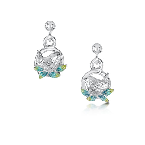 Wren Silver Drop Earrings in Summer Enamel by Sheila Fleet Jewellery