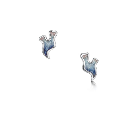 Sea Moss Stud Earrings in Sea Blue Enamel by Sheila Fleet Jewellery