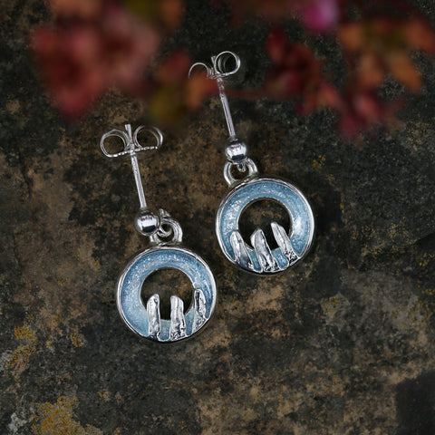 Orkney Spirit Drop Earrings in Blue Grey Enamel by Sheila Fleet Jewellery