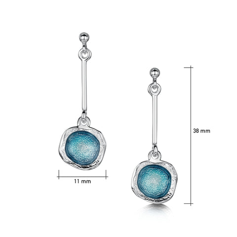 Long Sterling Silver Lunar Drop Earrings in Lichen Enamel by Sheila Fleet Jewellery
