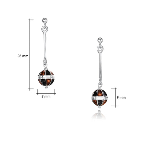 Kirkwall Ba' Dress Drop Earrings in Dark Tan Enamel by Sheila Fleet Jewellery