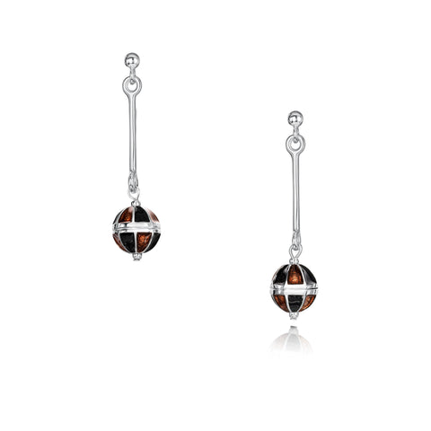 Kirkwall Ba' Dress Drop Earrings in Dark Tan Enamel by Sheila Fleet Jewellery