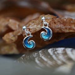 Breckon Small Drop Earrings in Peacock Enamel by Sheila Fleet Jewellery